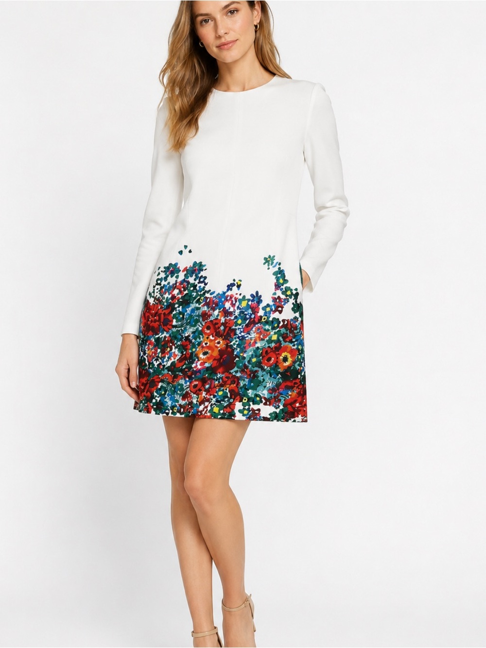 Designer Inspired Floral Knee Length Luxury Chiffon Shift Shirt Midi Dress